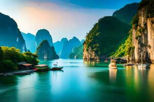the beautiful scenery of the vietnam river. AI-Generated photo