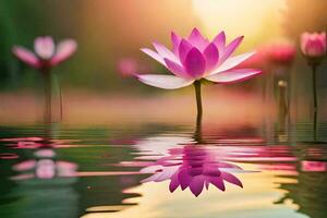 pink lotus flower in the water with sun shining. AI-Generated photo