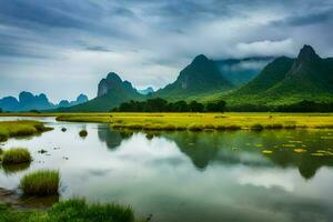 the li river in china. AI-Generated photo