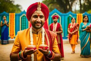 indio Boda fotógrafo en Delhi. generado por ai foto