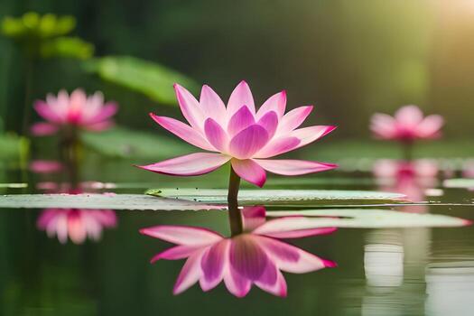 rosado loto flores en el agua. generado por ai foto