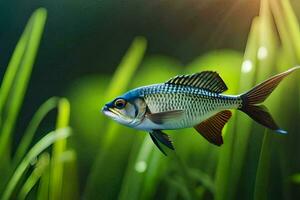 un pescado es nadando en el césped. generado por ai foto