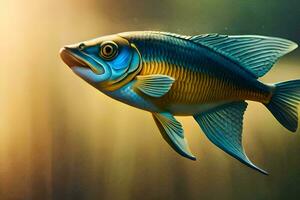 un pescado con un amarillo y azul cuerpo. generado por ai foto