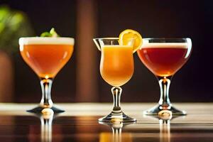 three different types of drinks are shown in a row. AI-Generated photo