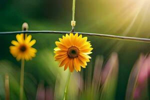 yellow flower on a wire. AI-Generated photo