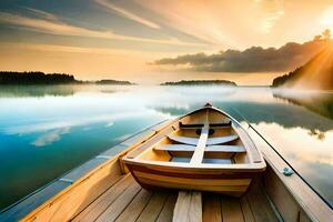 un barco en el agua a puesta de sol. generado por ai foto