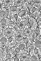 Elegant Monochromatic Flower Art Abstract Hand Drawn Doodle Pattern vector