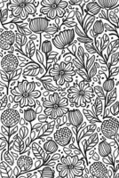 Elegant Monochromatic Flower Art Abstract Hand Drawn Doodle Pattern vector