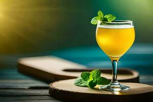 a glass of lemonade with mint leaves on top. AI-Generated photo