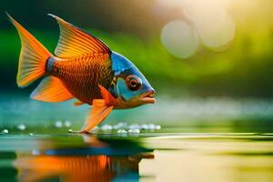 a fish is walking across the water. AI-Generated photo