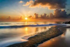 the sun rises over the ocean in this beautiful photo. AI-Generated photo