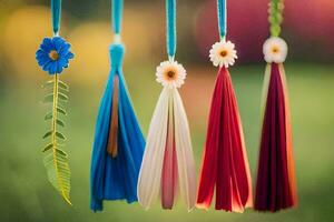 colorful tassels hanging from strings. AI-Generated photo