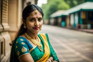 a beautiful indian woman in a sari. AI-Generated photo