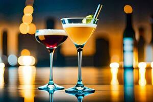 two cocktails on a bar counter. AI-Generated photo