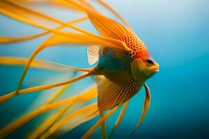 a fish with long yellow fins swimming in the water. AI-Generated photo