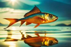 un pescado saltando fuera de el agua. generado por ai foto