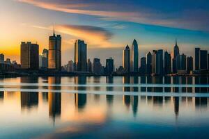 the skyline of dubai at sunset. AI-Generated photo