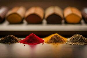 various spices and spices on a table. AI-Generated photo