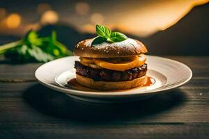 a hamburger with a slice of pineapple on top. AI-Generated photo