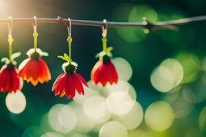 red flowers hanging from a branch. AI-Generated photo