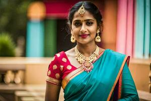 a beautiful indian woman in a sari. AI-Generated photo