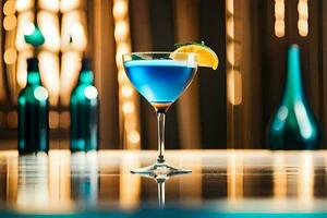 azul cóctel en un vaso en un mesa. generado por ai foto