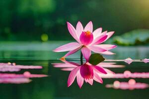 lotus flower in water with green leaves. AI-Generated photo