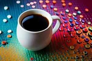 a cup of coffee on a colorful background. AI-Generated photo