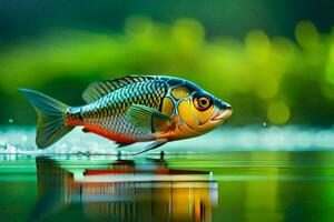 un pescado es nadando en el agua. generado por ai foto