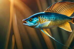 un pescado con brillante azul y amarillo aletas generado por ai foto