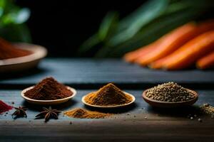 spices and spices on a wooden table. AI-Generated photo