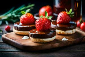 chocolate desserts with strawberries and chocolate sauce. AI-Generated photo