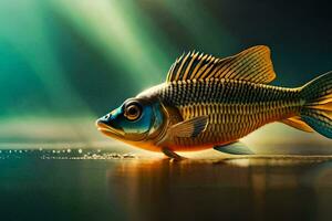 un pescado es mostrado en el agua con luz de sol. generado por ai foto