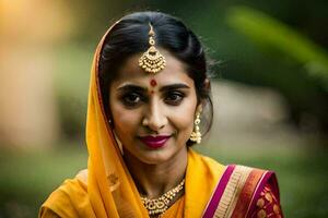 a beautiful indian woman in a sari. AI-Generated photo