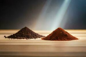 two different types of coffee powder on a table. AI-Generated photo