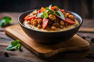 a bowl of chickpea and tomato hummus with a side of fresh mint. AI-Generated photo