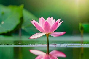 lotus flower in water with green leaves. AI-Generated photo