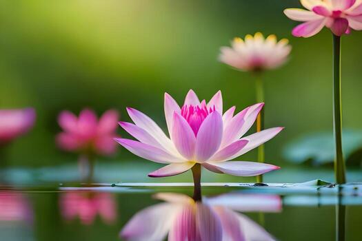 rosado loto flores en el agua. generado por ai foto