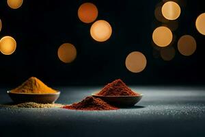 spices and spices on a table with bokeh lights. AI-Generated photo