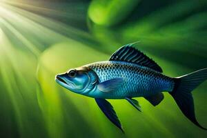 un pescado en el agua con luz de sol brillante. generado por ai foto