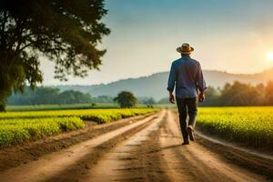 man walking on the road in the countryside. AI-Generated photo