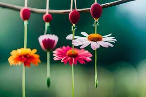 colorful flowers hanging from a branch. AI-Generated photo