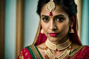 a beautiful indian bride wearing traditional jewelry. AI-Generated photo