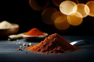 spices and spices on a table with a spoon. AI-Generated photo