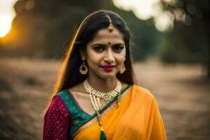 a beautiful indian woman in a sari. AI-Generated photo