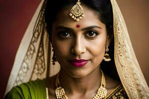 beautiful indian woman wearing traditional jewellery. AI-Generated photo