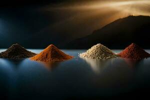 the four different types of spices are shown in a row. AI-Generated photo