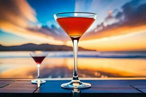 cocktail at sunset. AI-Generated photo