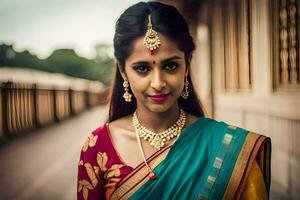 a beautiful indian woman in a sari. AI-Generated photo