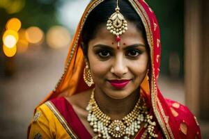 a beautiful indian bride in traditional attire. AI-Generated photo